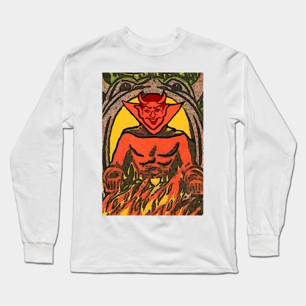 Devil on the throne and burning fire Long Sleeve T-Shirt by Marccelus